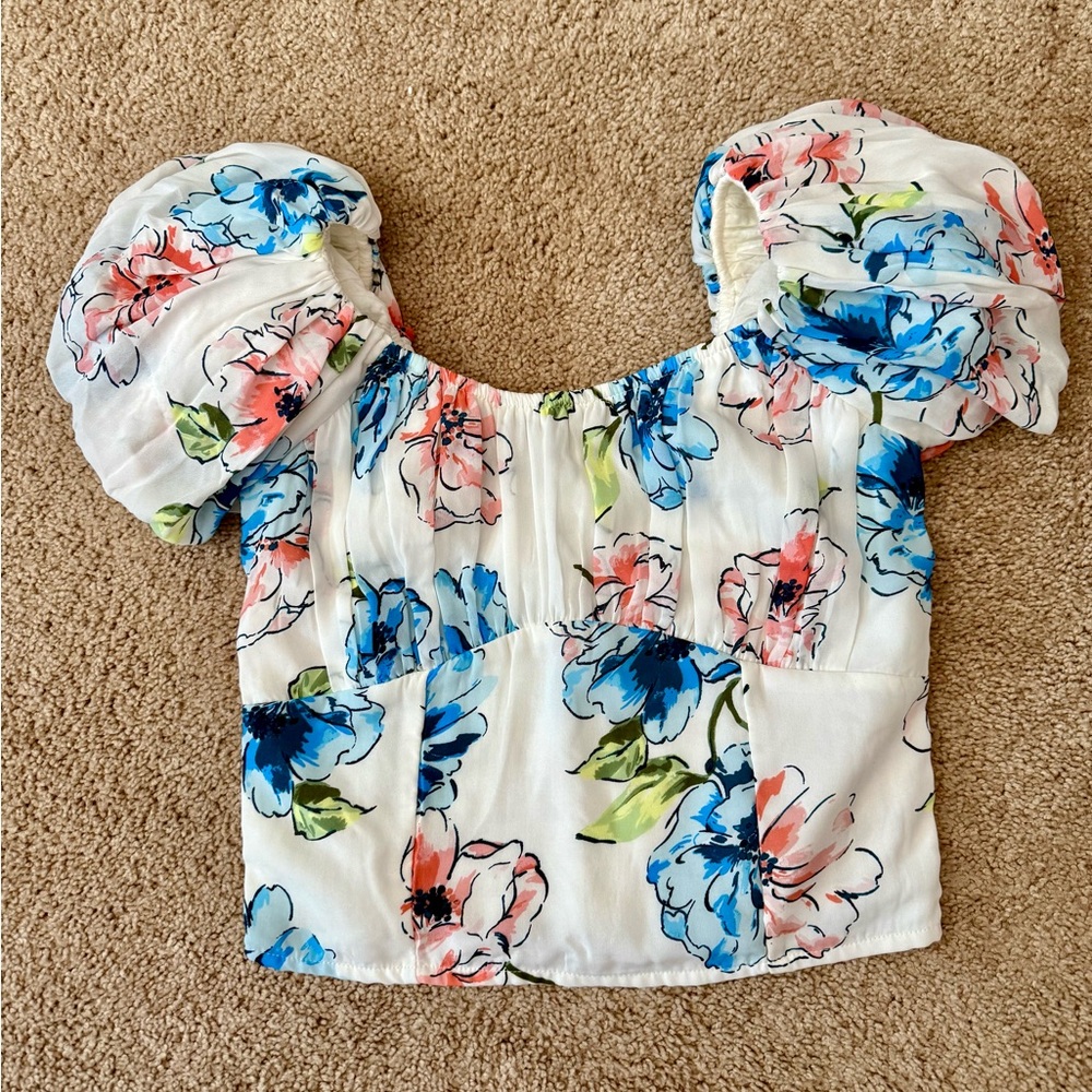 A&F Ruched Puff Sleeve Scoopneck Top GUC